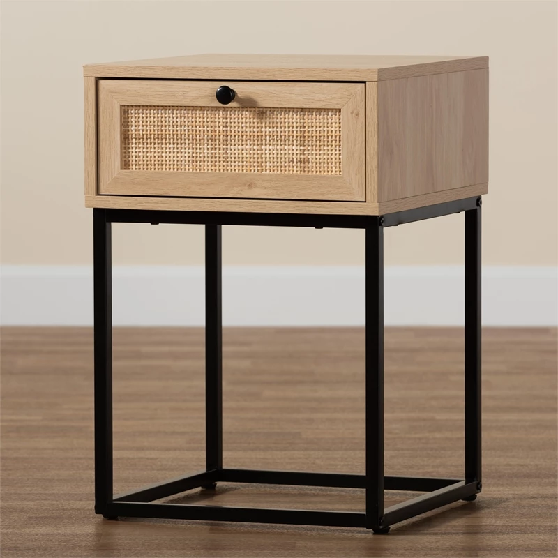 Flash Sale 🎉 Baxton Studio Amelia Brown Finished Wood And Natural Rattan 1-Drawer End Table 🎉 - Image 9