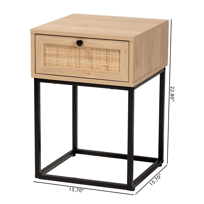 Flash Sale 🎉 Baxton Studio Amelia Brown Finished Wood And Natural Rattan 1-Drawer End Table 🎉 - Image 10