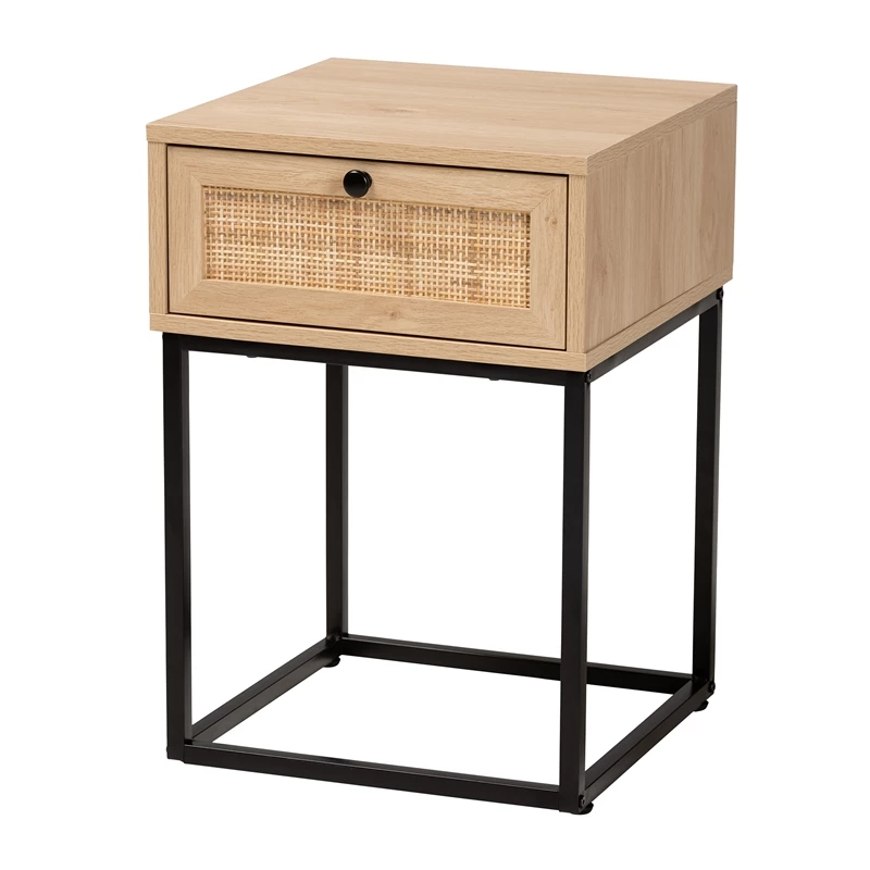 Flash Sale 🎉 Baxton Studio Amelia Brown Finished Wood And Natural Rattan 1-Drawer End Table 🎉