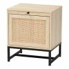 Best Sale ✨ Baxton Studio Caterina Brown Wood And Rattan 1-Door End Table With Shelf 🌟