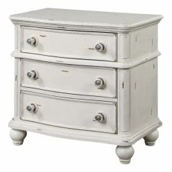 Hot Sale 😀 ACME Furniture ACME Jaqueline Nightstand In Light Gray Linen & Antique White Finish 🤩